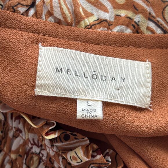 Melloday Anthropologie Women Peasant Top Sheer Floral Boho Western Large G342 - Picture 8 of 10